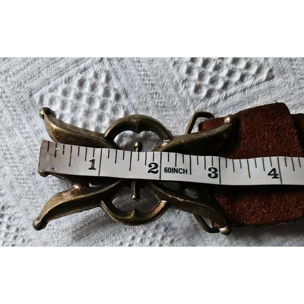 VTG Schaffer Bronze Buckle Brown Leather Belt RARE NWOT SZ S/M
